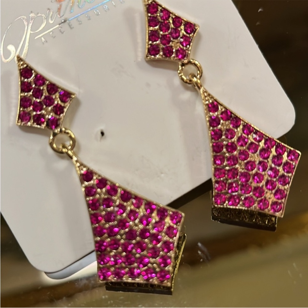 Hot Pink Crystal Drop Earrings